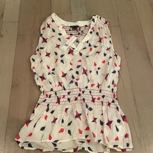 Women's Sleeveless Geometric Top - White, Red, and Blue